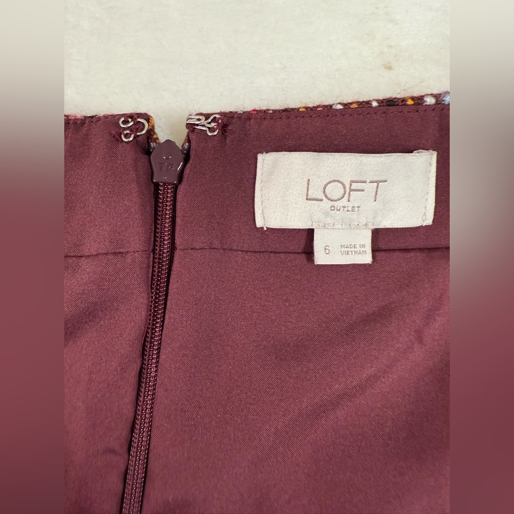 Loft Outlet Tweed Multicolor Mini Skirt Size 6 Womens Brown And Red Burgundy - Picture 5 of 8